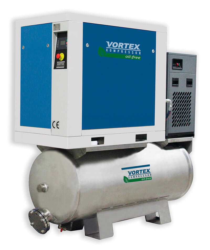 Безмасляный винтовой компрессор на ресивере с осушителем Vortex VOFS 1.5 TD 8 бар - интернет-магазин промышленного оборудования «Дюкон»