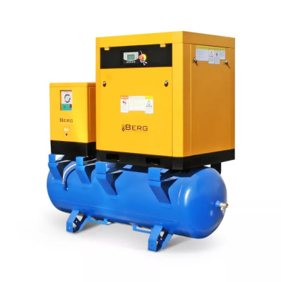 Винтовой компрессор BERG с ременным приводом на горизонтальном ресивере с осушителем ВК-7.5РО-500 7 бар (IP54) - интернет-магазин промышленного оборудования «Дюкон»